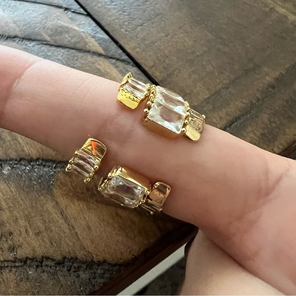 Rhinestone Clear Gold Adjustable Rings (3) & Matching Hoop Earrings - Picture 3 of 9